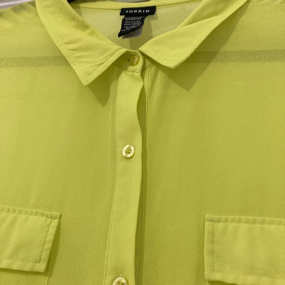 Yellow/green sheer Torrid blouse. Sleeveless sz 2 - Picture 6 of 9
